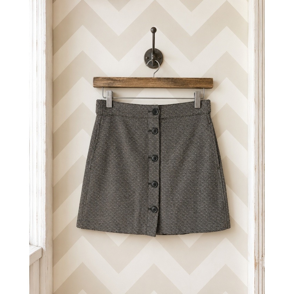 Madewell Mini Skirt Button Front Geometric‎ Diamond Jacquard Gray Size 10